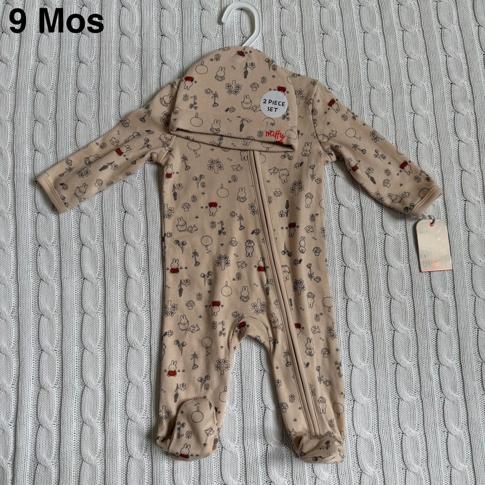 Miffy Baby Footed Sleeper Outfit Set NEW 9 Months Hat Nintje Dutch Bunny Cottage